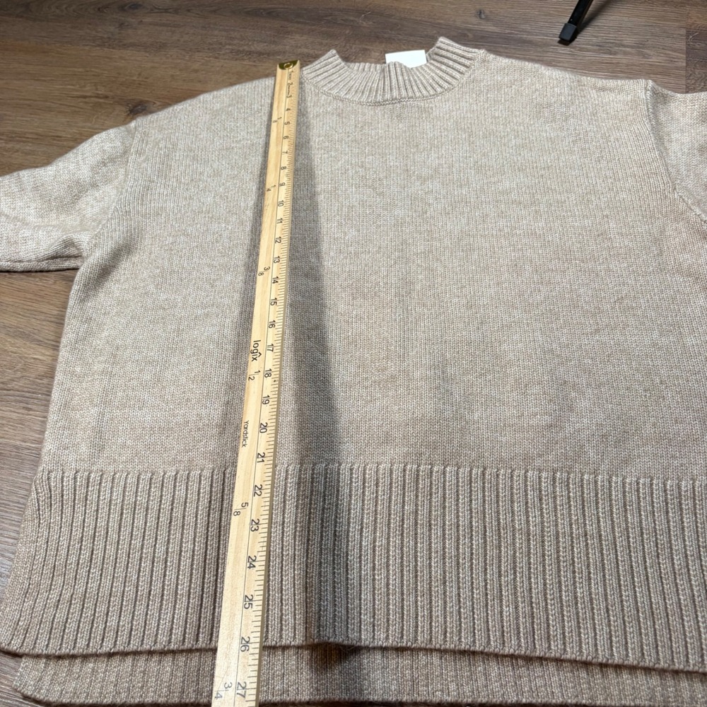 Cozy Mock Neck Knit Sweater Beige Oatmeal Oversized Medium NEW - Picture 3 of 4